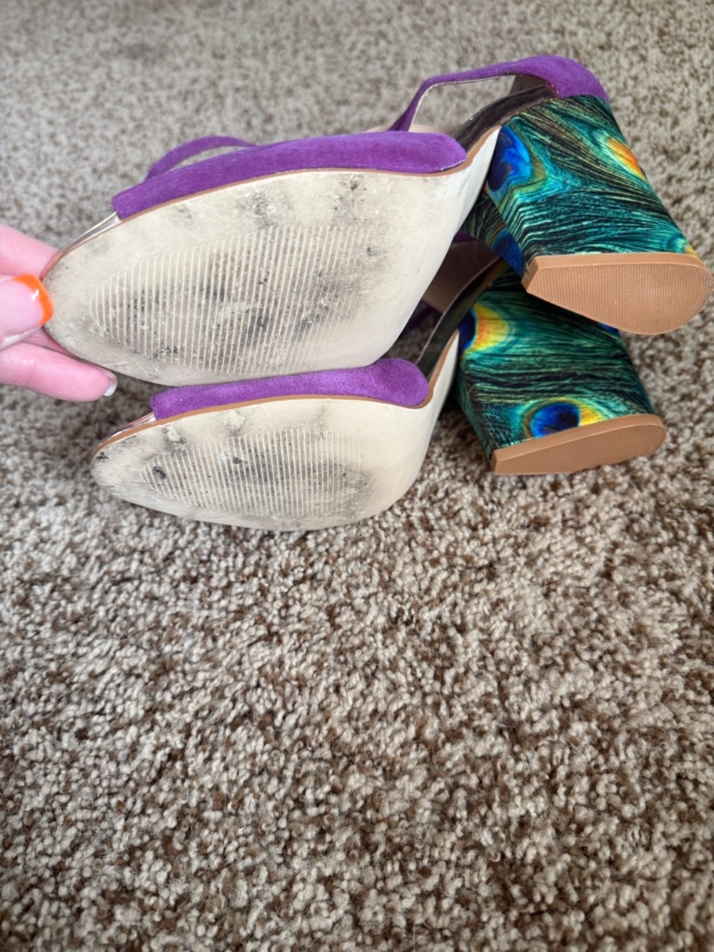 June Ambrose Purple Peacock Wedge Block Heel Women’s Size 9.5 - Picture 7 of 7